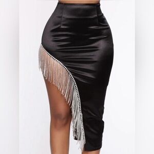 Subtle drip rhinestone midi skirt - Black